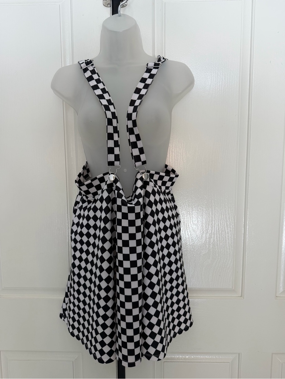 Hot Topic Black & White Checkerboard Suspender Skirt Sz XL